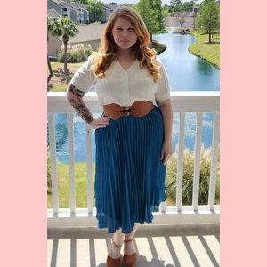 Blue Green Pull-On Pleated Skirt